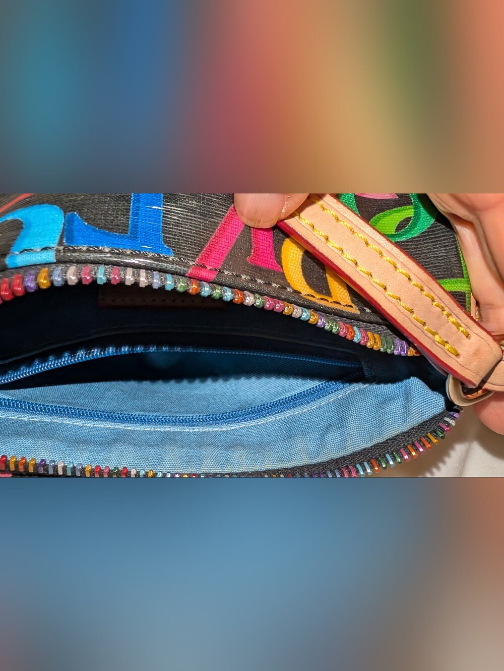 Dooney & Bourke Retro Grafica Mini Barrel Bag Rainbow Zipper Black Multi EUC - Picture 12 of 16